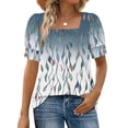 thumbnail image 2 of Women's Fashionable Casual Summer Retro Print Square Neck Button Short-sleeved Top, 2 of 6