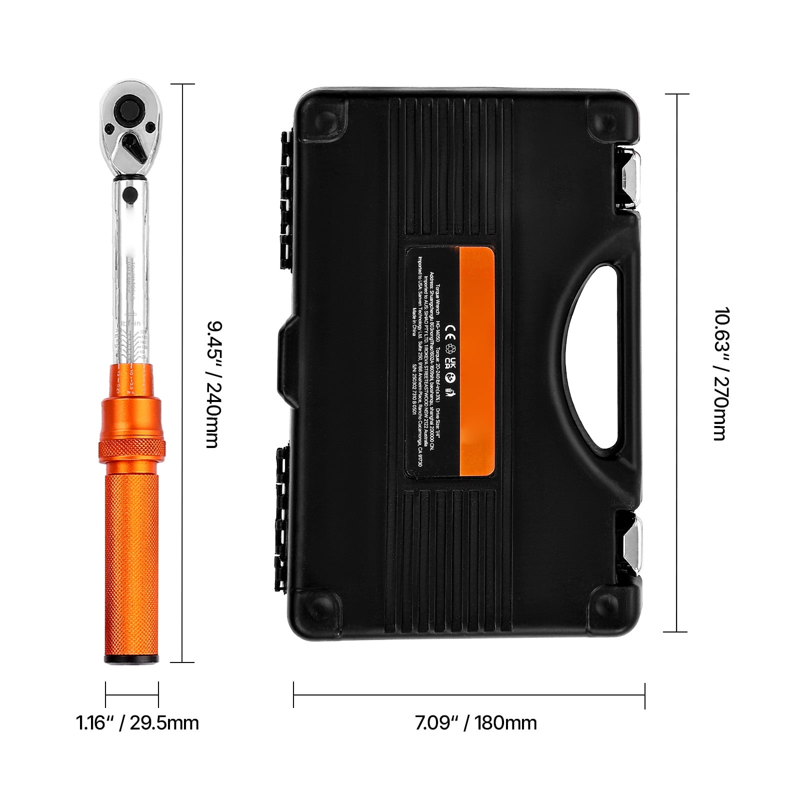 KFFKFF Click Torque Wrench Set, 1/4-Inch Drive, 20-240 lbf-in / 2.3-27.1 N.m, Dual-Direction with Dual Range Scales, 72-Tooth Design, ±3% Accuracy, Includes Bits, Sockets, Adapters, Extension Bar