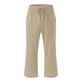 thumbnail image 4 of Pantalones capris para mujer, algodón y lino, holgados, de verano, C06, color caqui, 4 of 5
