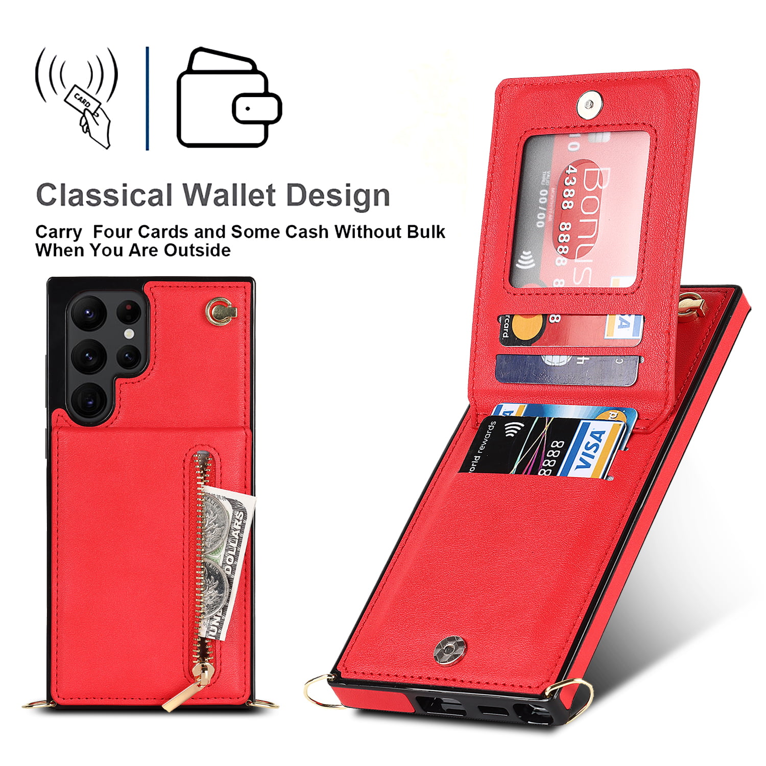  KOEOK for Xiaomi 12S Ultra Wallet Case Real Leather Cowhide  Flip Magnetic Shockproof Cell Phone Cover with Card Holder Stand Function  for Xiaomi 12S Ultra 5G 2022,Red : Cell Phones 