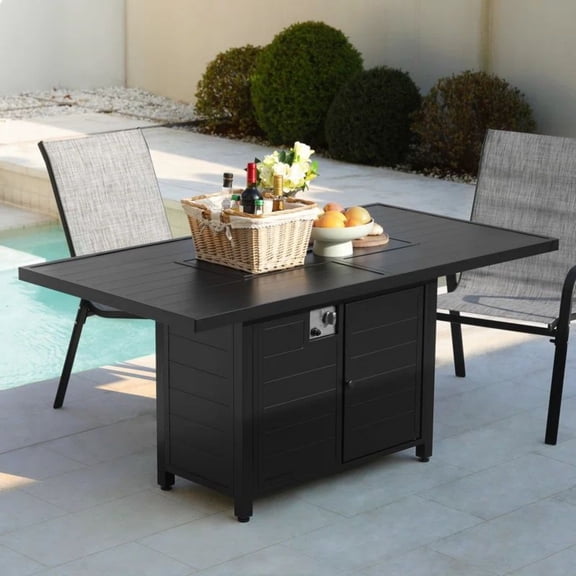 60" Propane Fire Pit Table, 50,000 BTU Outdoor Gas Fire Pit Table with Wind Guard, Glass Beads and Waterproof Cover, Aluminum Patio Fire Table for Backyard, Deck and Garden, Black