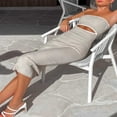 thumbnail image 4 of Femmes Tube Robe Bustier Dos Nu Creux Patchwork Rayé Longue Robe Clubwear M, 4 of 8