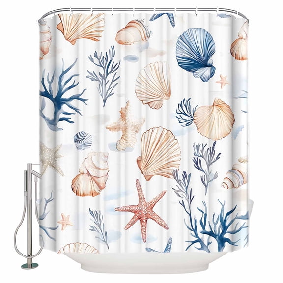 Small Stall Shower Curtain 48x72 Inch Narrow Half Size Coastal Bath Curtains Bathroom Decor Coral Starfish Shell Couch Ocean Beach Summer Waterproof Fabric Shower Curtain Set with Hooks 48 Inch