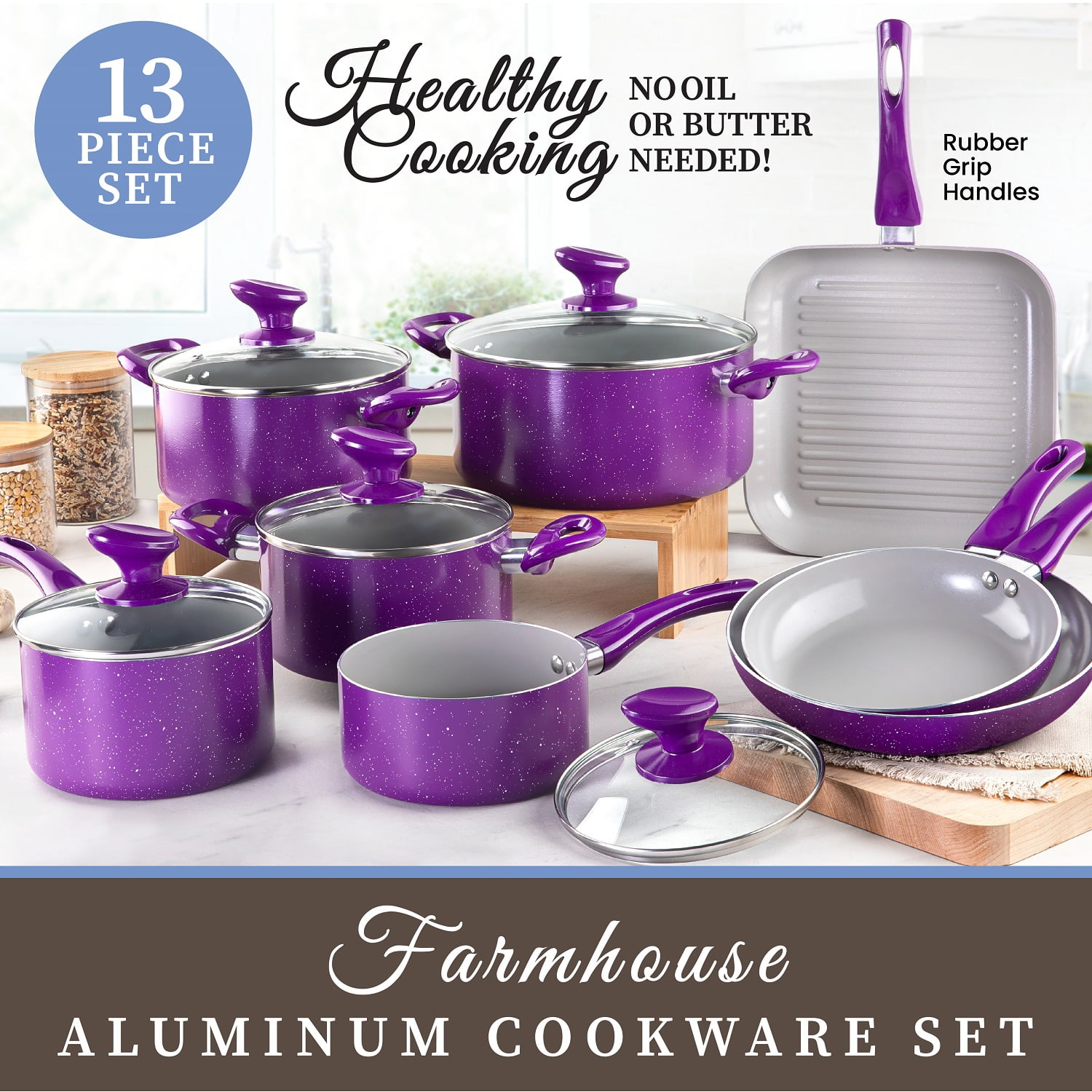 Granitestone 13-Piece Colorful Country Ceramic Cookware Set –