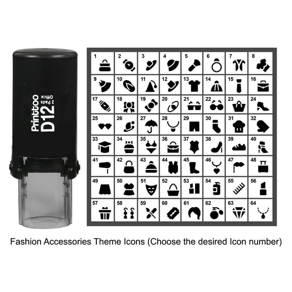 Printtoo Personalized Fashion Accessories Theme Icons Rubber Stamp Self Inking Stamper 12 mm-Black