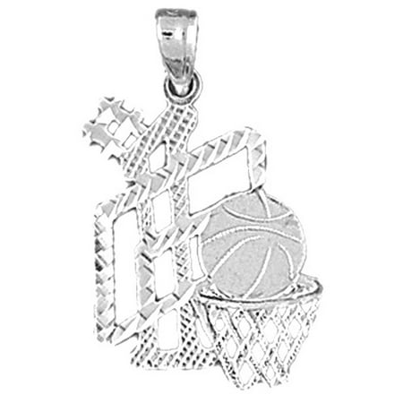 18K White Gold Basketball Basket Pendant - 27 mm