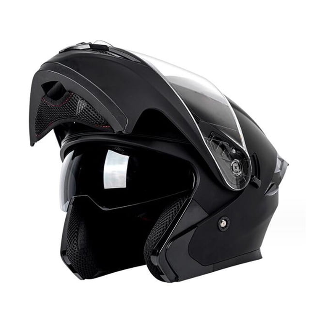 Casco integral de motocicleta, casco de carreras callejero abatible cálido de invierno con visera doble, cómodo y