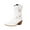 White, variant on Lovskoo 2024 Cowboy Boots for Women Wide Calf Leather High Chunky Stacked Heel Pointed Toe Large Size Flower Thick Heel Short Ankle Booties Black