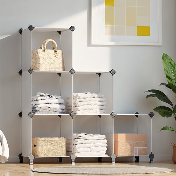 6 Plastic Storage Cubes, Modular Organizer, for Clothes Storage Cabinet, White