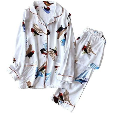 

DanceeMangoos Women Printed Pajamas Set Long Sleeve Sleepwear Button-Down Nightwear Soft Pj Set Loungewear