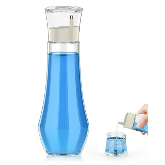 Glass Mouthwash Dispenser for Bathroom, 8.8 oz Refillable Mouthwash Container With Lid Cup, Small Clear Mouthwash Bottle for Countertop