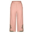 thumbnail image 6 of LEBONYARD Women's Capri Pants-The Latest Trend in Fashion,Women's Fashionable Solid Color Linen Embroidery Flower Loose Casual Trousers Pink XL, 6 of 6