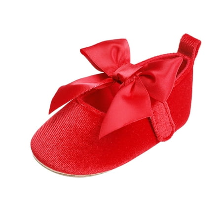 

Toddler Kids Girls Soild Colour Bowknot Princress Shoes Soft Sole The Floor Barefoot Non Slip First Walkers Prewalker Shoes