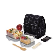 PackIt Freezable Lunch Bag, Black Grid, Built with EcoFreeze Technology, Foldable, Reusable, Zip and Velcro Closure with Buckle Handle, Perfect for Lunches Large