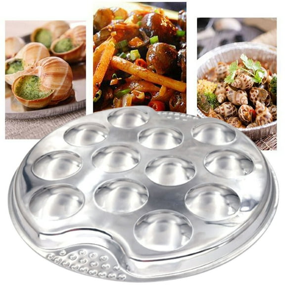 Cheer.US Snail Plate, Hotel Lightweight Tableware sy Clean Server Dish Restaurant Home Kitchen Dinner 12 Holes Mushroom Escargot Stainless Steel Heat Resistant-7.5’’