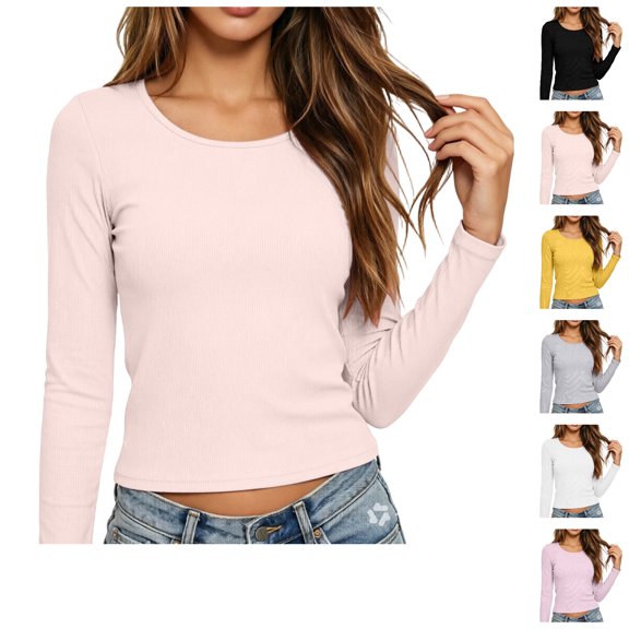 FAZVAOO Women's Long Sleeve Base Layer with Built-In Bra Stretchy Warm Winter Layering Shirt