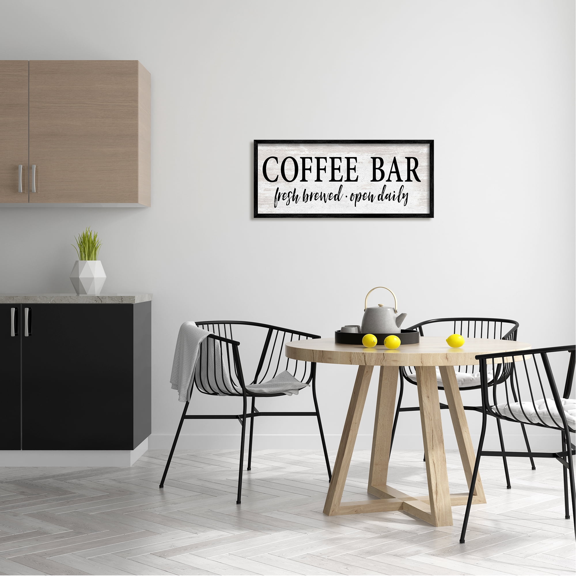 Stupell Industries Coffee Bar Open Sign Rustic Grain Pattern Graphic Art Black Framed Art Print Wall Art, Design by Lettered and Lined