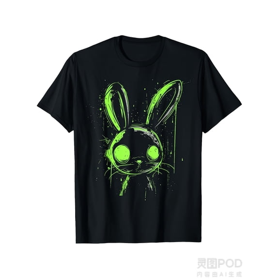 Men's Neon Green Graffiti Bunny Rabbit Graphic T-Shirt