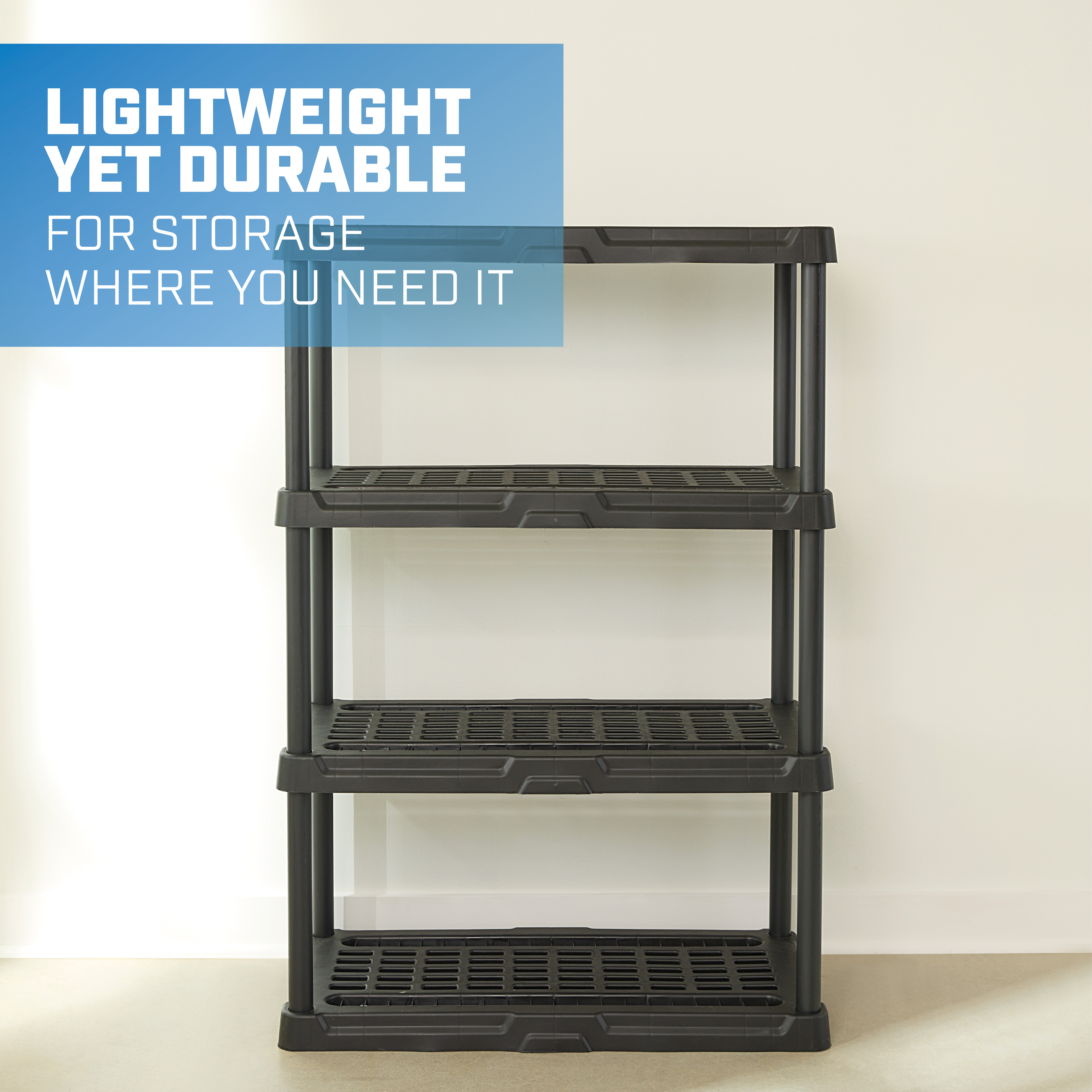 Hart 4-Tier Plastic Shelving Unit, 53" H, Black photo 6