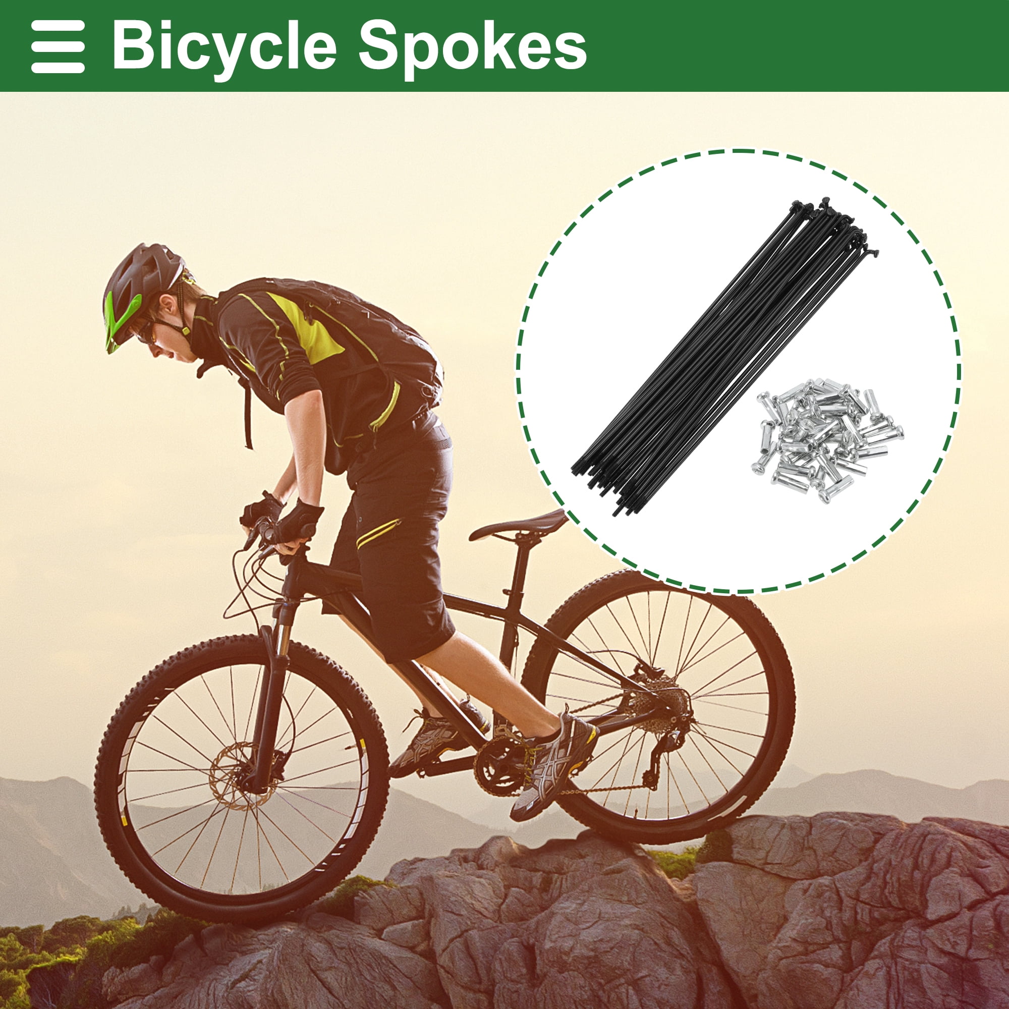 Unique Bargains 36Pcs Universal Bike Wheel Spokes 14G Carbon Steel Black 6.42"
