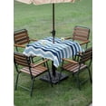 thumbnail image 5 of Outdoor Tablecloth with Umbrella Hole, Geometric Blue Ombre Spillproof Waterproof Outdoor Table Cover, Modern Gradient White Ocean Striped Patio Tablecloths for Party/Garden/Picnic, Square 54"x54", 5 of 9
