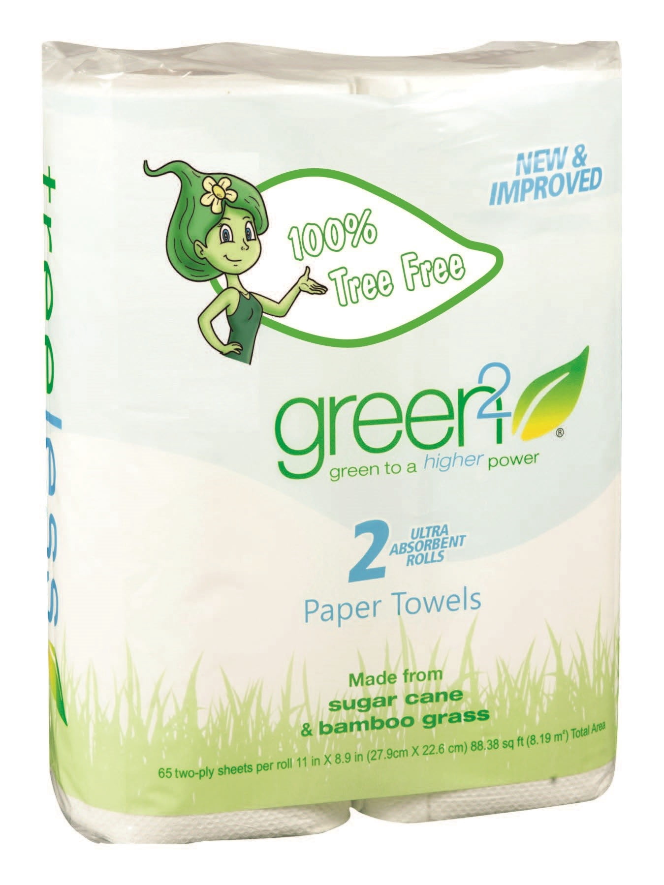 Green2 Paper Towels, Full Sheet, White, 2 Rolls