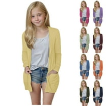 THDHVS Girls Sweaters,Cardigan for Girls,Lightweight Open Front Shirts with Pockets Kids Girls Casual Soft Jacket Army Green 13-14 Years