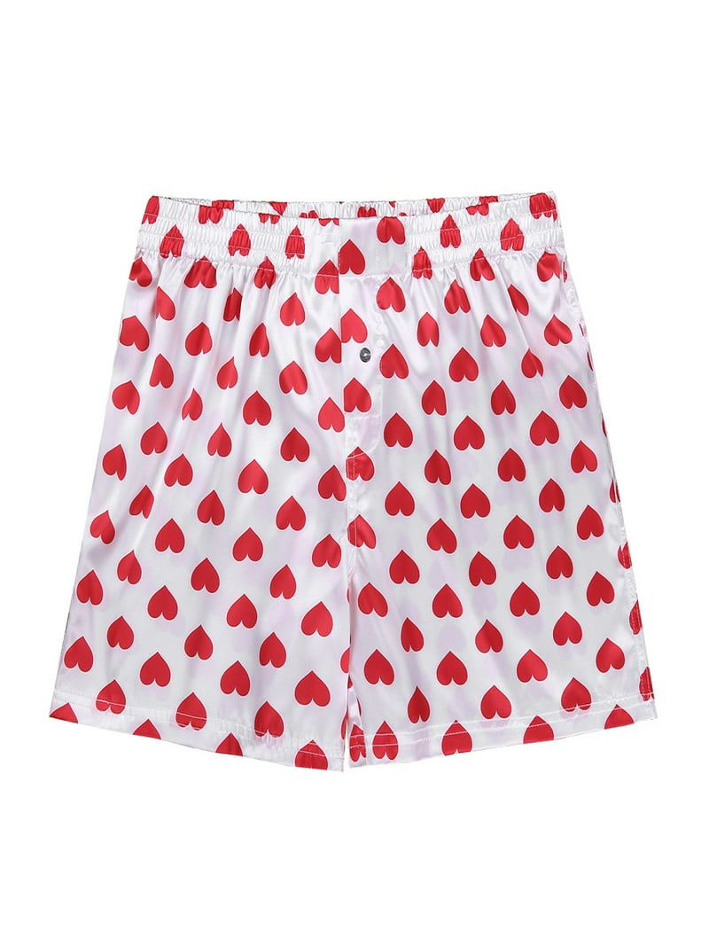 YiZYiF Men's Heart Print Underwear, Classic Soft Boxer Shorts