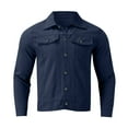 thumbnail image 4 of Rrunsv Denim Jacket Men Long Sleeve Solid Color Fashion Classic Men's Jean Jacket Navy Blue,M, 4 of 4