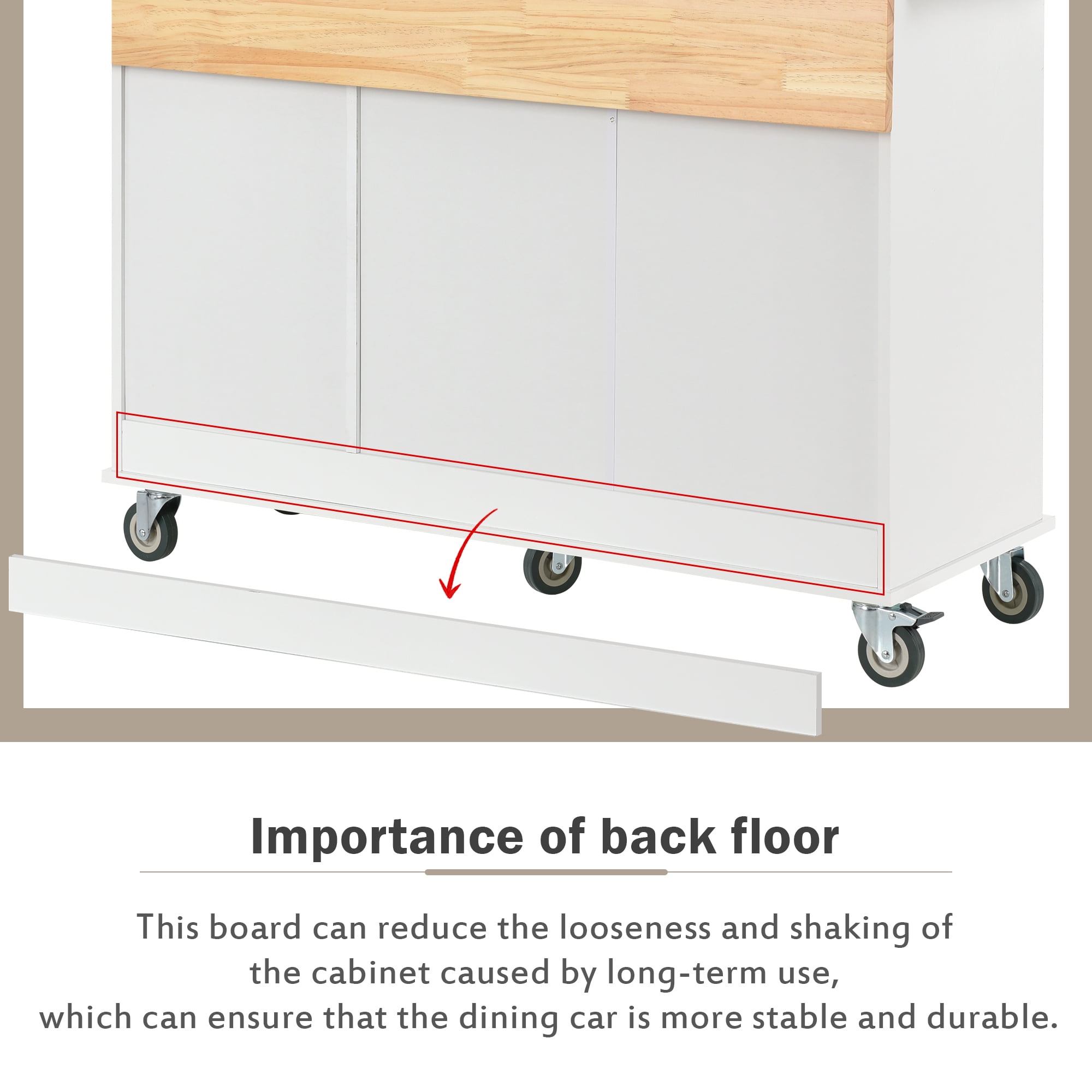 DEALTOPS Rolling Kitchen Islands with Storage Cabinets, White, 52.76 in