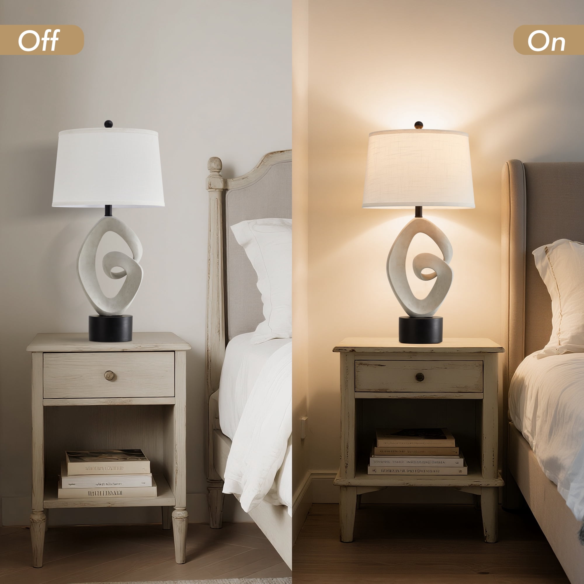 NATYSWAN 31.5-inch Tall Modern Table Lamp with Linen Shade, Bedside Lamp with Rotary Switch & Included LED Bulb for Living Room, Bedroom, Office