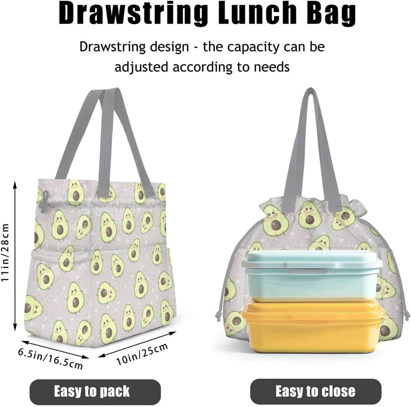 Lunch Bag for Women Insulated Womens Drawstring Lunch Bag for Work, Stain-Resistant Large Lunch Box for Women with Containers, Cinch Closure Cromwell Bag Black Man Reusable Lunch Bag Office
