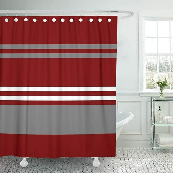 Shower Curtain Crimson Red Grey and White Brick 72"x78" Home Decor Waterproof Bath Bathroom Curtain Set with Hooks