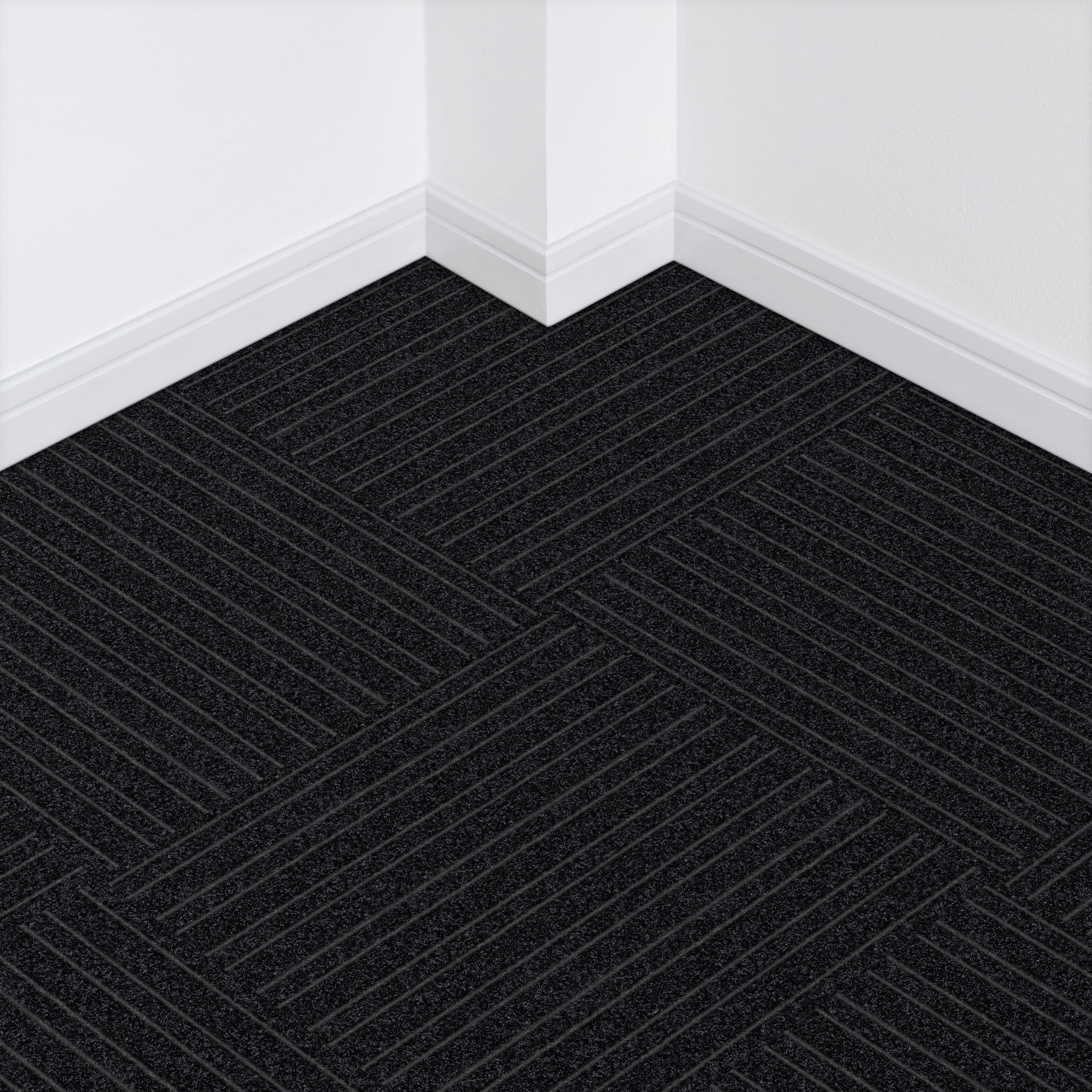 Roma Stripe Rib Black Residential 24 in. x 24 in. Peel and Stick Carpet Tile Square 60 Sq. ft. 15 Tiles Per Box for Home and Office