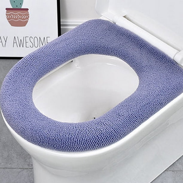 Cojín de inodoro de punto Cojín de inodoro de color sólido de invierno para el hogar Lavable Funda de inodoro Lavadora
