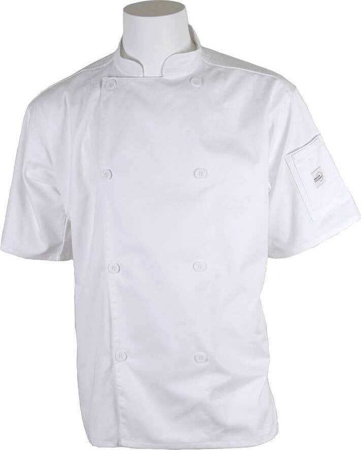 Mercer Culinary Chef Jacket Genesis Men's Short Sleeve Traditional Large BlacK 