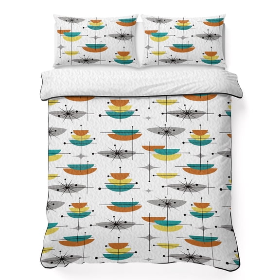 Boho 3 Piece Quilt Bedding Set with 2 Pillow Shams, Abstract Art Lightweight Bedspread Coverlet, Soft Breathable All Season Quilt, 68 x 86 Inch