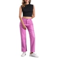 thumbnail image 2 of Pantalones de cuero sintético DARING DIVA para mujer, de cintura alta, pierna recta, estilo punk, PU, color rosa S, 2 of 6
