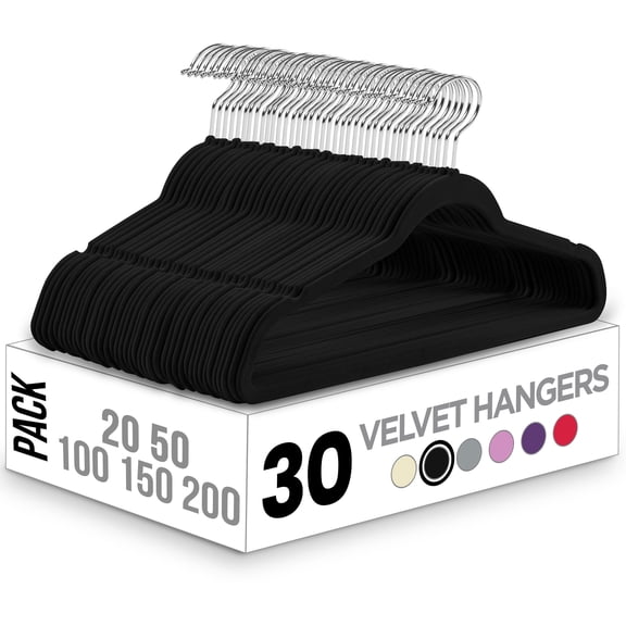 Utopia Home Velvet Hangers 30 Pack Luxury Non-Slip Slim Pant & Coat Hangers, Strong Space-Saving Clothes Hangers with Pants Bar and 360 Swivel Hook Black