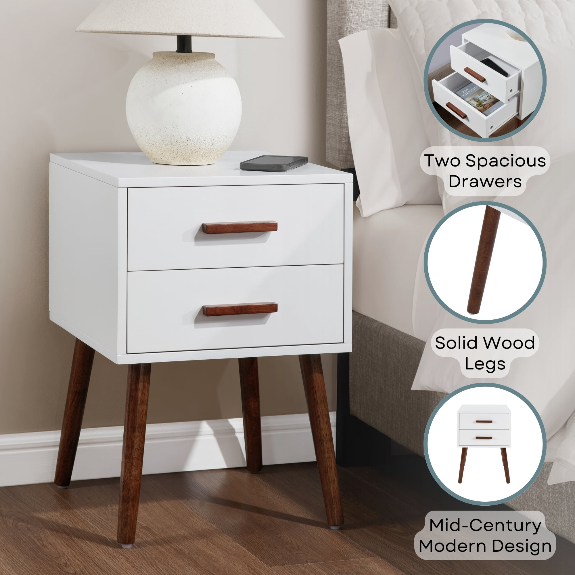 Convenience Concepts Oslo 2 Drawer End Table, White & Espresso
