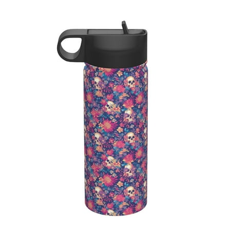 

Gaeub Skull colorful flower daisy Printed 18oz Sports Insulated Kettle With Straw Sports Insulated Bottle Water Bottle For Running Hiking Cycling Climbing Mens Womans Insulated Water Bottle