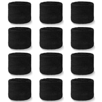 COUVER Youth Wrist Sweatbands Sports Athletic Cotton Terry Cloth, Black, Set of 12
