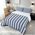 thumbnail image 3 of Manfei Classic Stripe Queen Comforter Set,Modern Geometric Comforter Sets Queen, Navy Green White, Reversible 3-Piece, 1 Comforter and 2 Pillowcases, 3 of 6