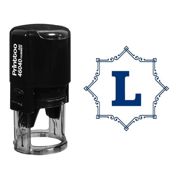 Printtoo Office Stationary Octagon Celtic Swirl Frame L Alphabet Monogram Self Inking Round Rubber Stamp