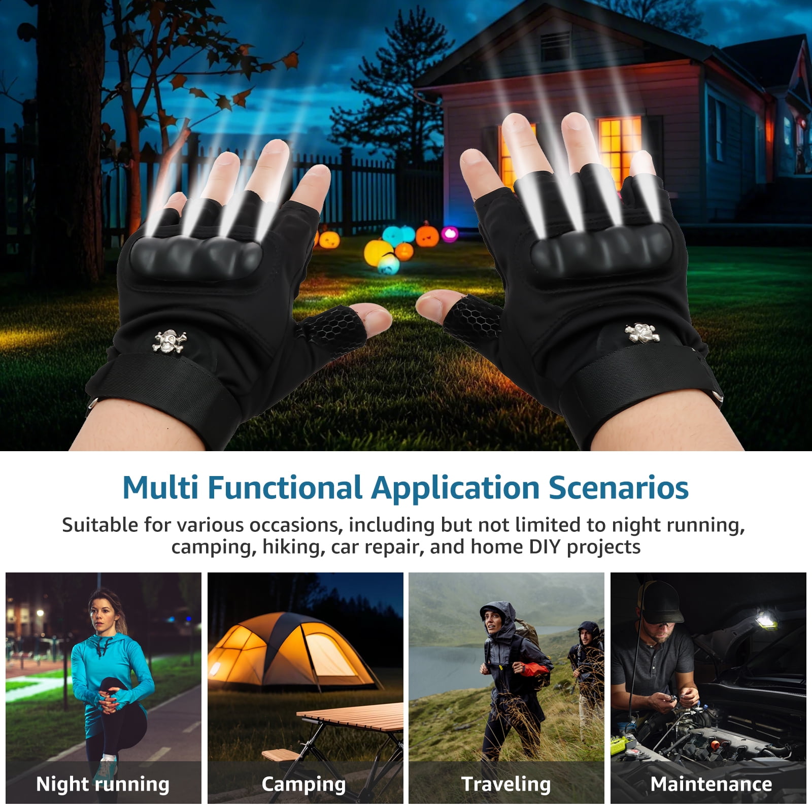 LED Flashlight Gloves Hands Free Half Finger Lighted Gloves
