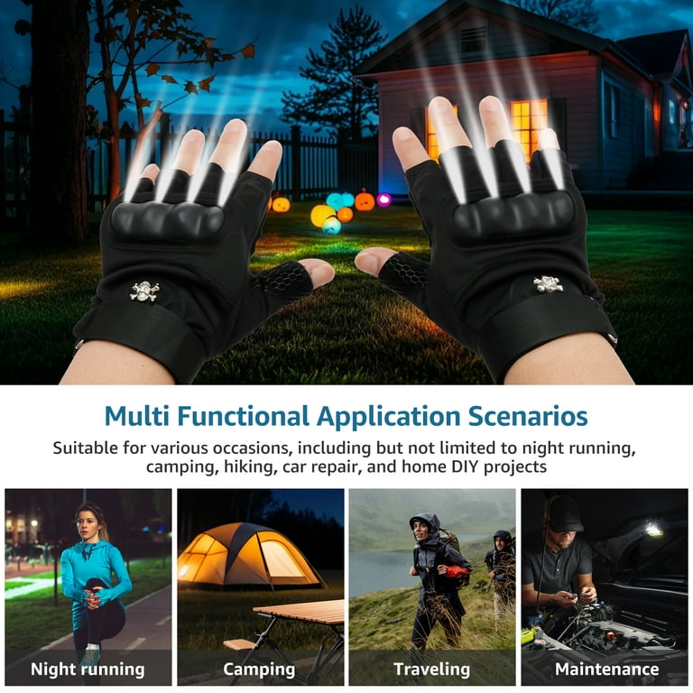 LED Flashlight Gloves Hands Free Half Finger Lighted Gloves