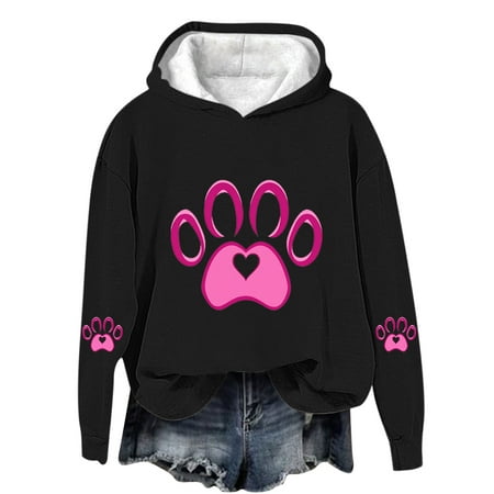 SERTG Kids Fashion Cute Print Fleece Hoodie Winter Pullover Girls Valentine s Day Long Sleeve Top Valentine Casual Wear(Black#1 9-10 Years)