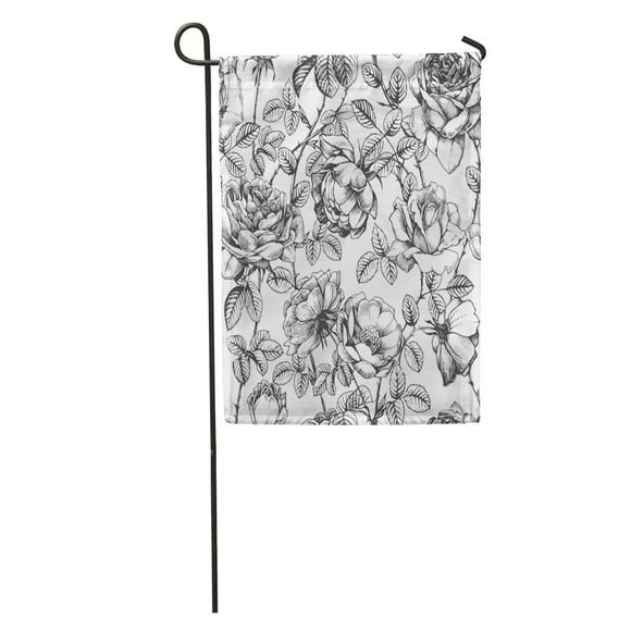 POGLIP Pattern Vintage Floral Roses Flower Victorian Leaf Retro Abstract Garden Garden Flag Decorative Flag House Banner 12x18 inch