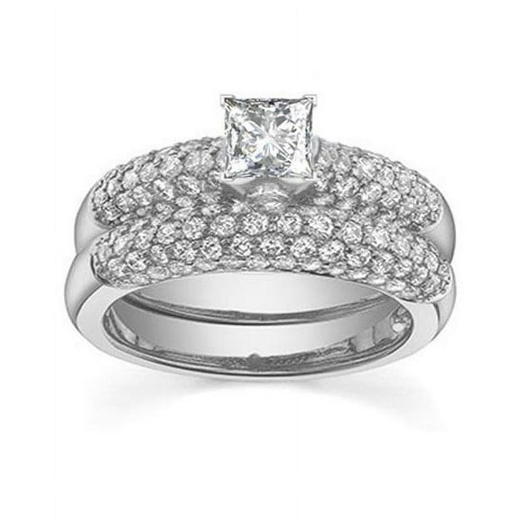 Elegant Diamond Bridal Ring Set 2 Carat Princess Cut Diamond on Gold