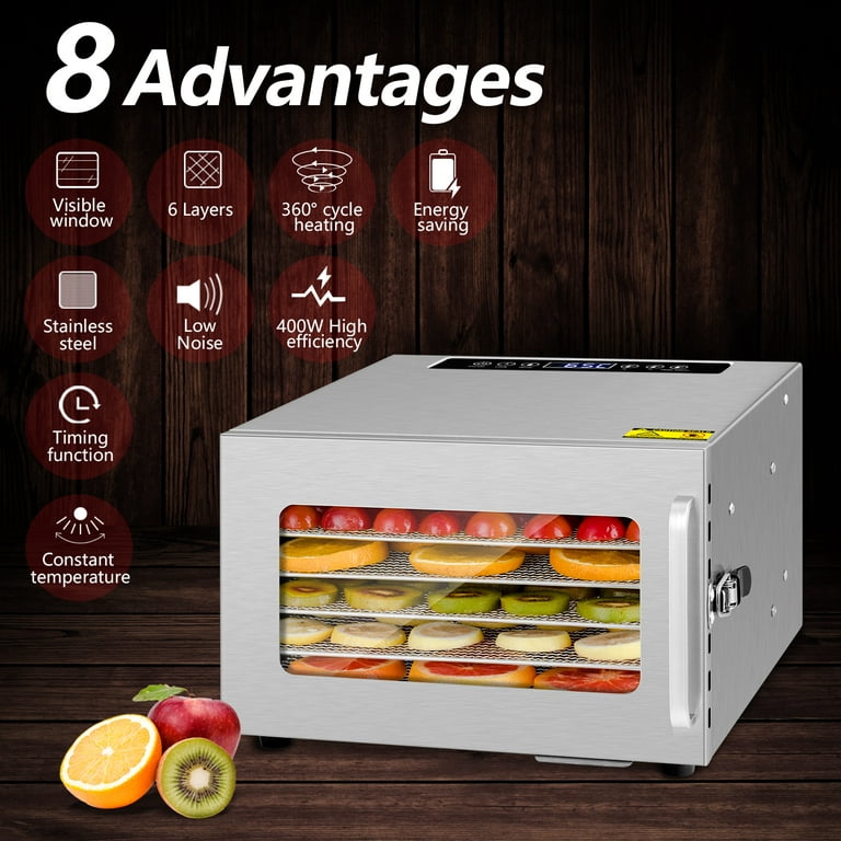 Kwasyo Food Dehydrator Machine, 400W 6 Layers ALL Stainless Steel,Electric Food  Dryer for jerky meat fruit vegetable Pet Treats 